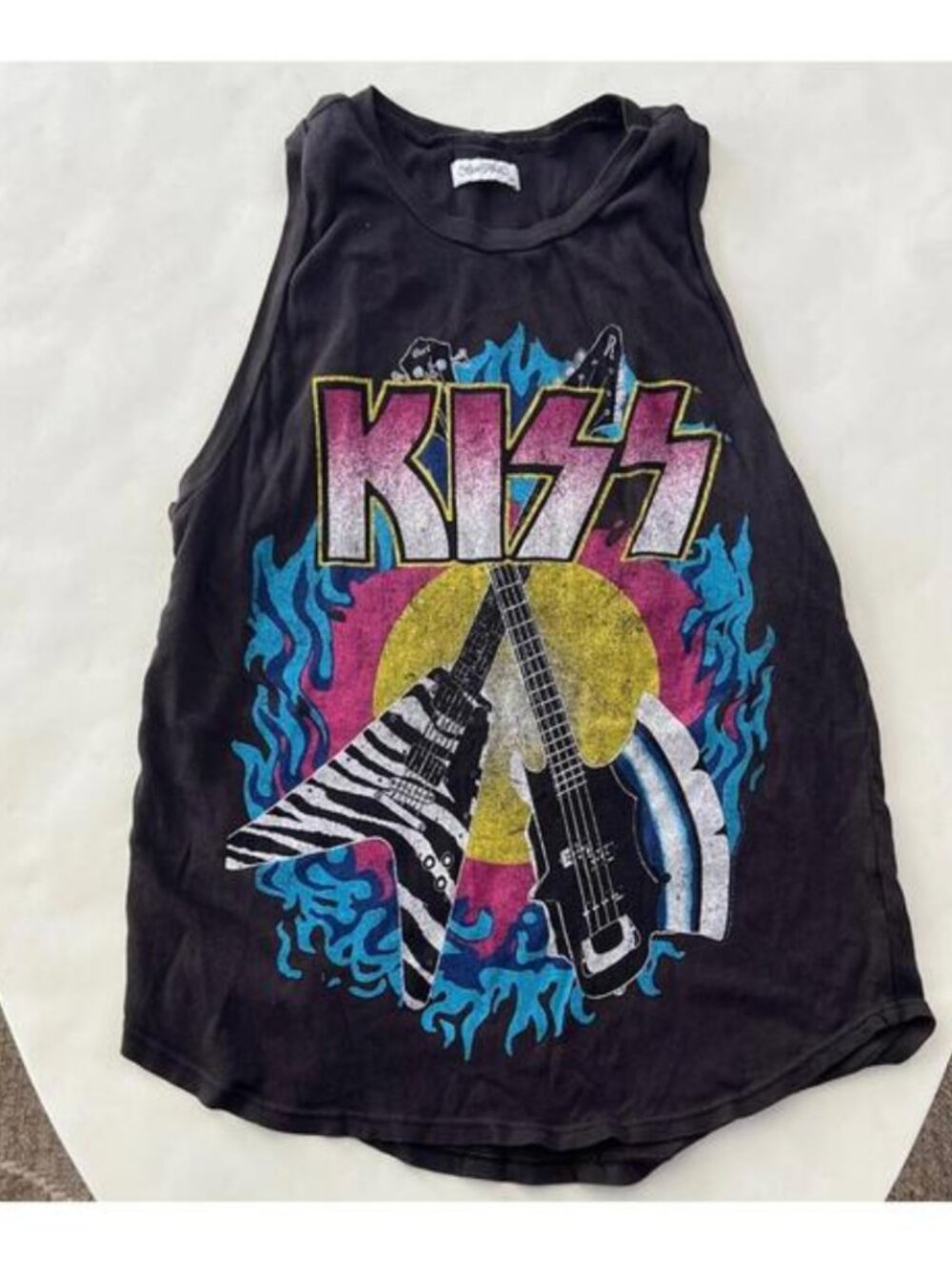 Lauren Moshi Rare KISS Graphic Dark Gray High Neck Racerback Tank Top XS $110
